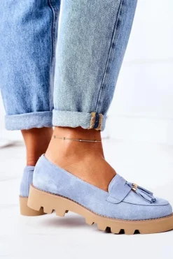 Boto Mokasyny Damskie Zamszowe*Zamszowe Mokasyny Lewski Shoes 3053 Błękitne