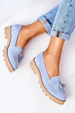 Boto Mokasyny Damskie Zamszowe*Zamszowe Mokasyny Lewski Shoes 3053 Błękitne
