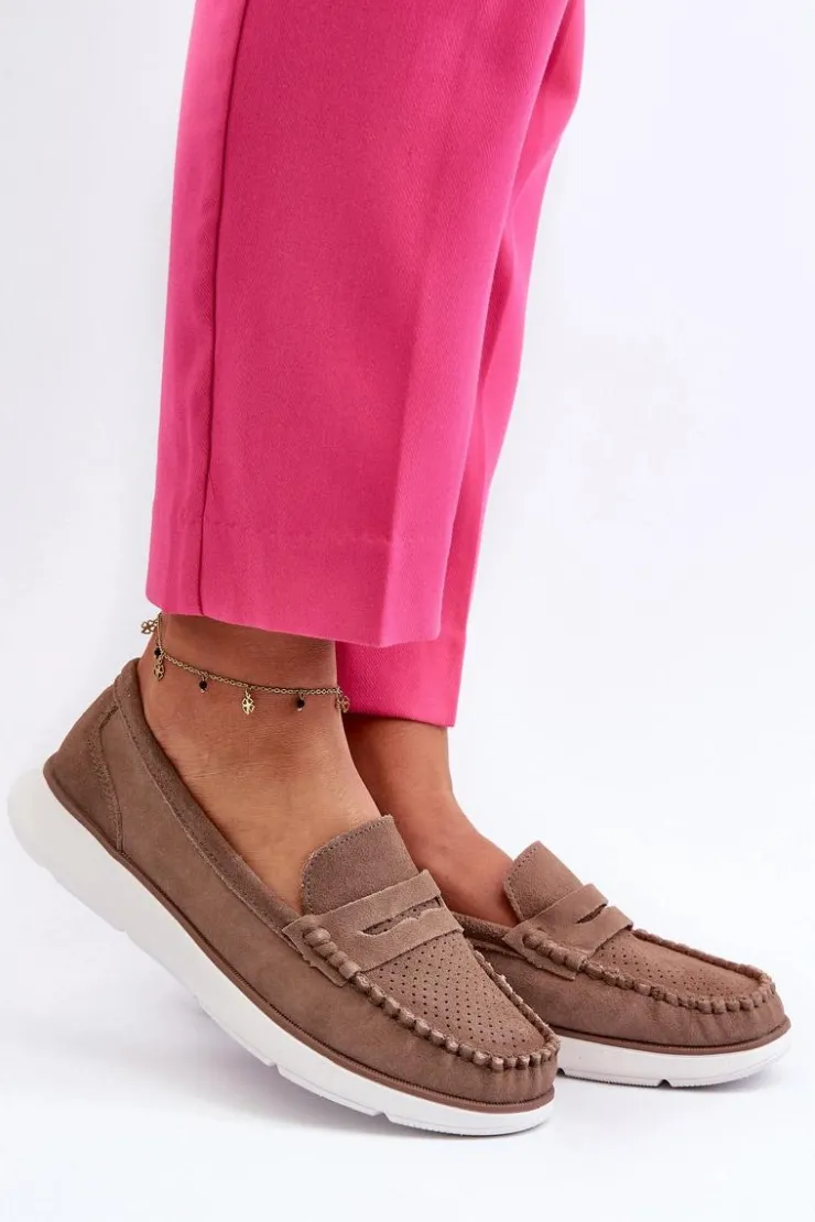 Buty Sergio Leone Zamszowe Mokasyny Na Platformie Sergio Leone SP012 Brązowe Brązowy