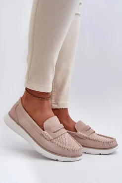 Damskie Buty Sergio Leone Zamszowe Mokasyny Na Platformie Sergio Leone SP012 Beżowe