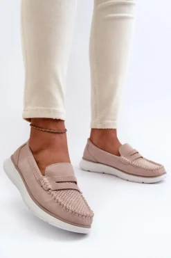 Damskie Buty Sergio Leone Zamszowe Mokasyny Na Platformie Sergio Leone SP012 Beżowe