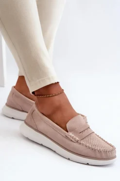 Damskie Buty Sergio Leone Zamszowe Mokasyny Na Platformie Sergio Leone SP012 Beżowe