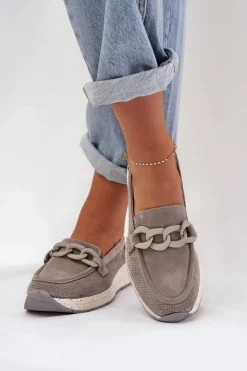 Damskie Damskie buty S.Barski Zamszowe Mokasyny Na Platformie Z Łańcuchem D&A TW552 Szare