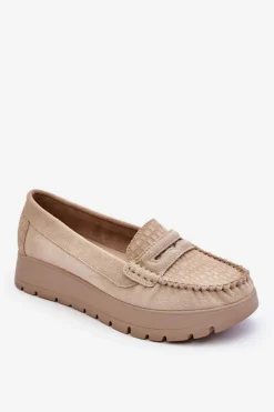 Damskie Boto Zamszowe Mokasyny Na Platformie Jasnobeżowe Lemar Milana