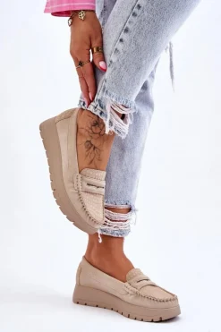 Damskie Boto Zamszowe Mokasyny Na Platformie Jasnobeżowe Lemar Milana