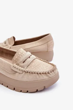 Damskie Boto Zamszowe Mokasyny Na Platformie Jasnobeżowe Lemar Milana