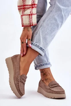 Discount Boto Zamszowe Mokasyny Na Platformie Ciemnobeżowe Lemar Milana