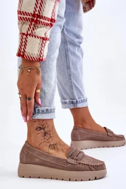 Discount Boto Zamszowe Mokasyny Na Platformie Ciemnobeżowe Lemar Milana