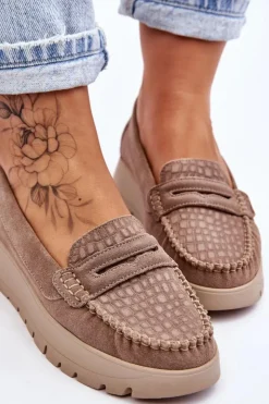 Discount Boto Zamszowe Mokasyny Na Platformie Ciemnobeżowe Lemar Milana