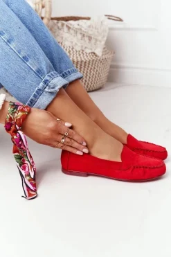 Damskie Buty Sergio Leone Zamszowe Mokasyny Sergio Leone MK722 Czerwone