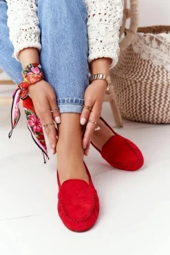 Damskie Buty Sergio Leone Zamszowe Mokasyny Sergio Leone MK722 Czerwone