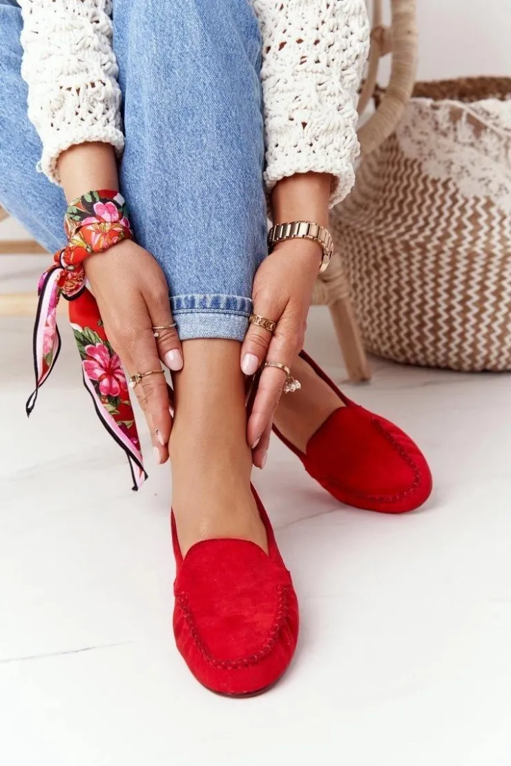 Damskie Buty Sergio Leone Zamszowe Mokasyny Sergio Leone MK722 Czerwone