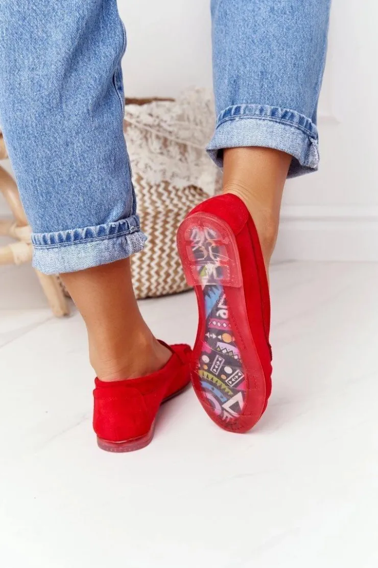 Damskie Buty Sergio Leone Zamszowe Mokasyny Sergio Leone MK722 Czerwone