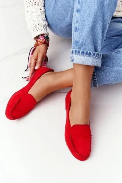 Damskie Buty Sergio Leone Zamszowe Mokasyny Sergio Leone MK722 Czerwone