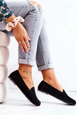 Damskie Buty Sergio Leone Zamszowe Mokasyny Sergio Leone MK722 Czarne