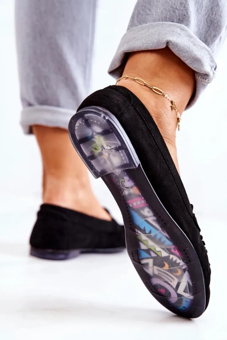 Damskie Buty Sergio Leone Zamszowe Mokasyny Sergio Leone MK722 Czarne