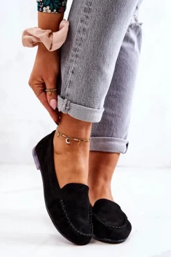 Damskie Buty Sergio Leone Zamszowe Mokasyny Sergio Leone MK722 Czarne