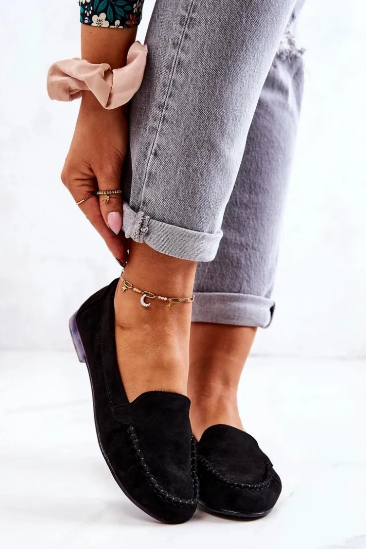 Damskie Buty Sergio Leone Zamszowe Mokasyny Sergio Leone MK722 Czarne