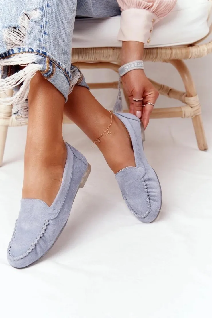 Damskie Buty Sergio Leone Zamszowe Mokasyny Sergio Leone MK722 Niebieskie