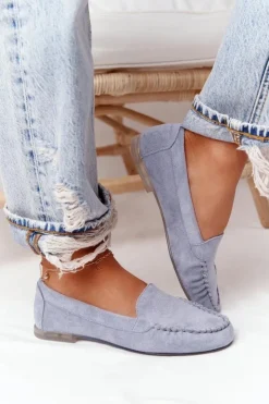 Damskie Buty Sergio Leone Zamszowe Mokasyny Sergio Leone MK722 Niebieskie