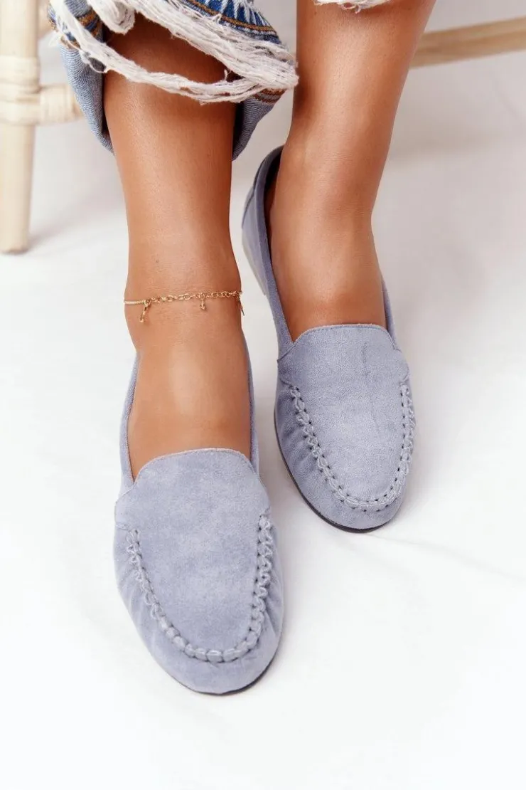 Damskie Buty Sergio Leone Zamszowe Mokasyny Sergio Leone MK722 Niebieskie