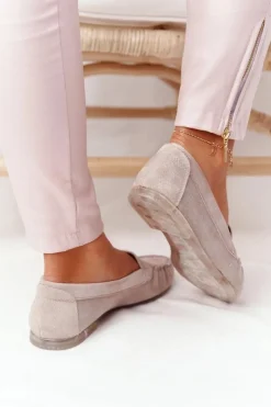 Buty Sergio Leone Mokasyny Damskie Zamszowe*Zamszowe Mokasyny Sergio Leone MK722 Beżowe