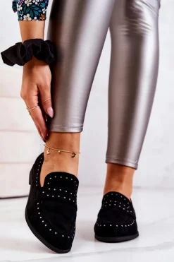 Boto Mokasyny Damskie Zamszowe*Zamszowe Mokasyny Z Dżetami La.Fi 210016B-SU Czarne