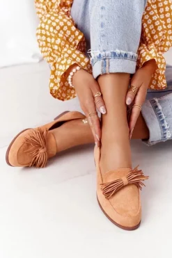 Online Evento Zamszowe Mokasyny Z Frędzlami Camel Alicante