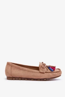 Online Boto Zamszowe Mokasyny Z Kokardą I Frędzlami Ciemnobeżowe Dorine Beżowy