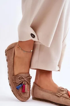 Online Boto Zamszowe Mokasyny Z Kokardą I Frędzlami Ciemnobeżowe Dorine Beżowy