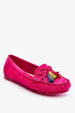 Boto Loafersy Damskie|Mokasyny Damskie Zamszowe*Zamszowe Mokasyny Z Kokardą I Frędzlami Fuksja Dorine Różowy