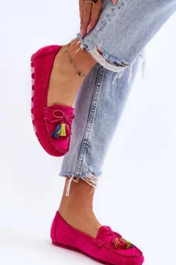 Boto Loafersy Damskie|Mokasyny Damskie Zamszowe*Zamszowe Mokasyny Z Kokardą I Frędzlami Fuksja Dorine Różowy