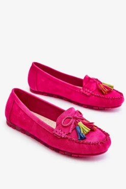 Boto Loafersy Damskie|Mokasyny Damskie Zamszowe*Zamszowe Mokasyny Z Kokardą I Frędzlami Fuksja Dorine Różowy