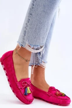 Boto Loafersy Damskie|Mokasyny Damskie Zamszowe*Zamszowe Mokasyny Z Kokardą I Frędzlami Fuksja Dorine Różowy