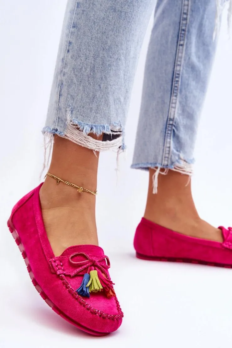 Boto Loafersy Damskie|Mokasyny Damskie Zamszowe*Zamszowe Mokasyny Z Kokardą I Frędzlami Fuksja Dorine Różowy