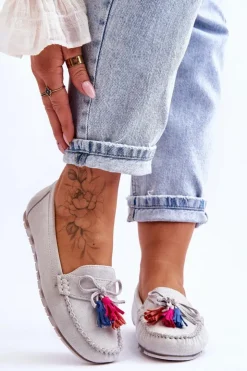 Online Boto Zamszowe Mokasyny Z Kokardą I Frędzlami Szare Dorine Szary