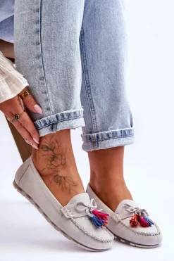 Online Boto Zamszowe Mokasyny Z Kokardą I Frędzlami Szare Dorine Szary