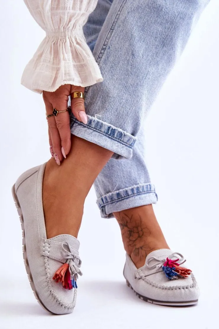 Online Boto Zamszowe Mokasyny Z Kokardą I Frędzlami Szare Dorine Szary