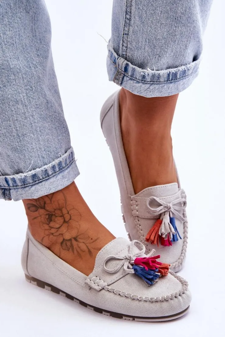 Online Boto Zamszowe Mokasyny Z Kokardą I Frędzlami Szare Dorine Szary