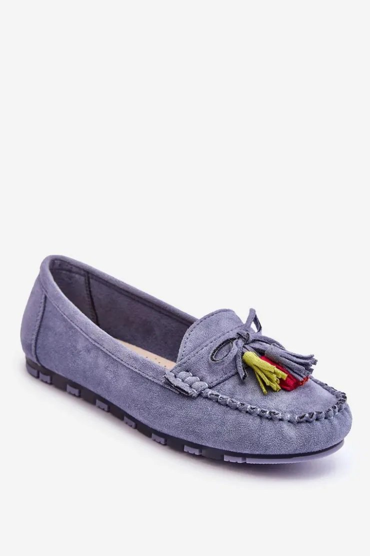 Damskie Boto Zamszowe Mokasyny Z Kokardą I Frędzlami e Dorine