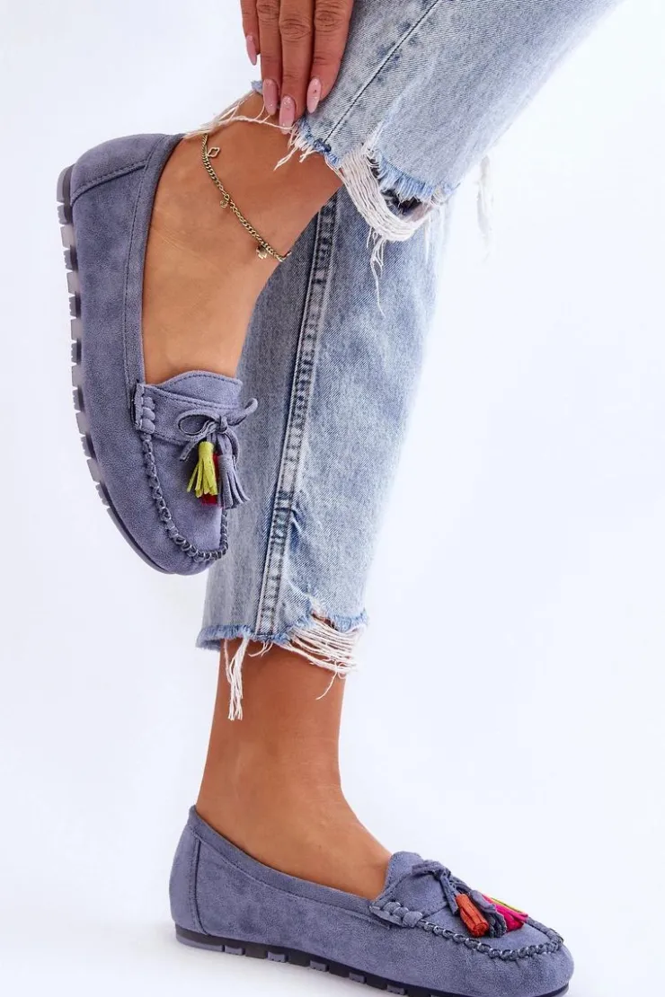 Damskie Boto Zamszowe Mokasyny Z Kokardą I Frędzlami e Dorine