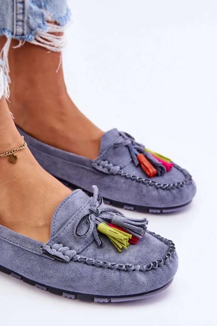 Damskie Boto Zamszowe Mokasyny Z Kokardą I Frędzlami e Dorine