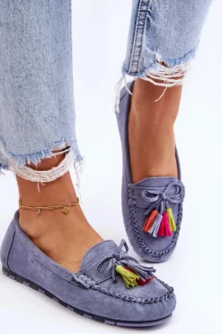 Damskie Boto Zamszowe Mokasyny Z Kokardą I Frędzlami e Dorine