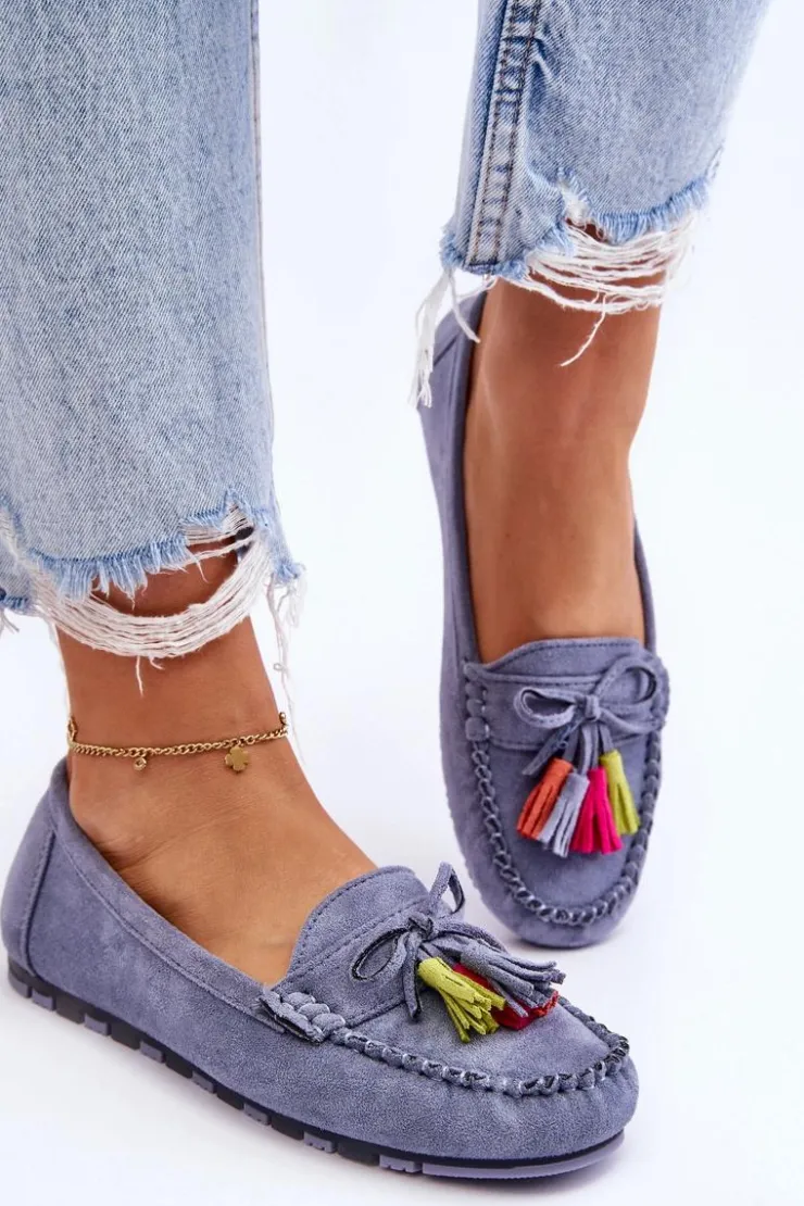 Damskie Boto Zamszowe Mokasyny Z Kokardą I Frędzlami e Dorine