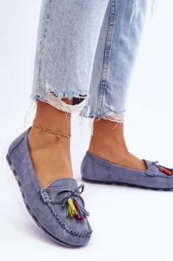 Damskie Boto Zamszowe Mokasyny Z Kokardą I Frędzlami e Dorine