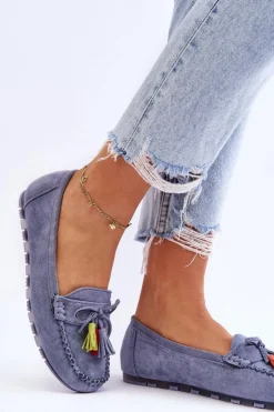 Damskie Boto Zamszowe Mokasyny Z Kokardą I Frędzlami e Dorine