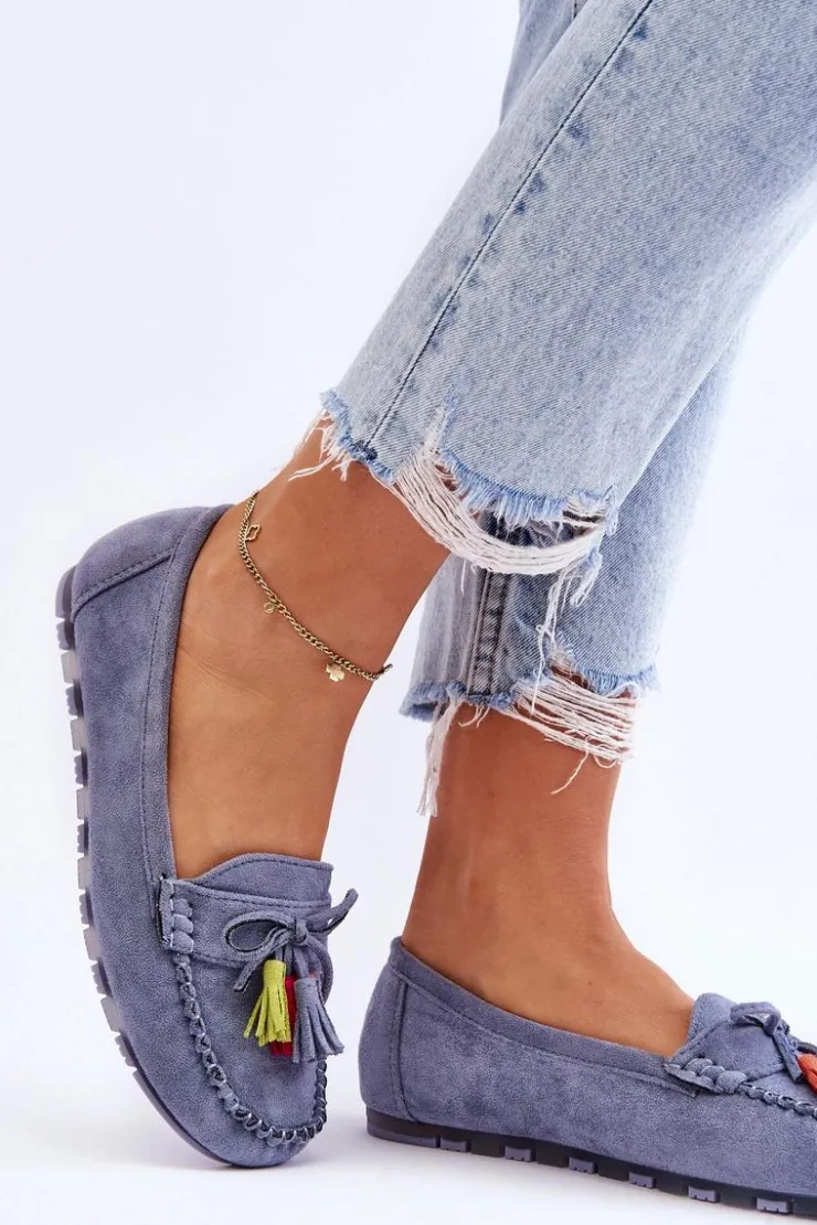 Damskie Boto Zamszowe Mokasyny Z Kokardą I Frędzlami e Dorine