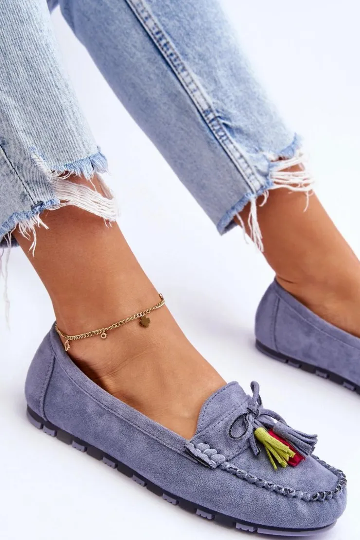 Damskie Boto Zamszowe Mokasyny Z Kokardą I Frędzlami e Dorine