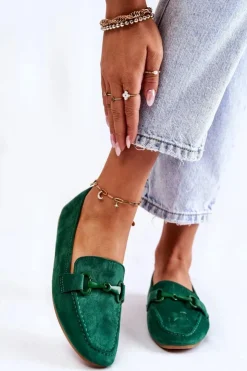 New Boto Zamszowe Mokasyny Z Ozdobą Zielone Santi