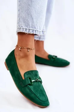 New Boto Zamszowe Mokasyny Z Ozdobą Zielone Santi